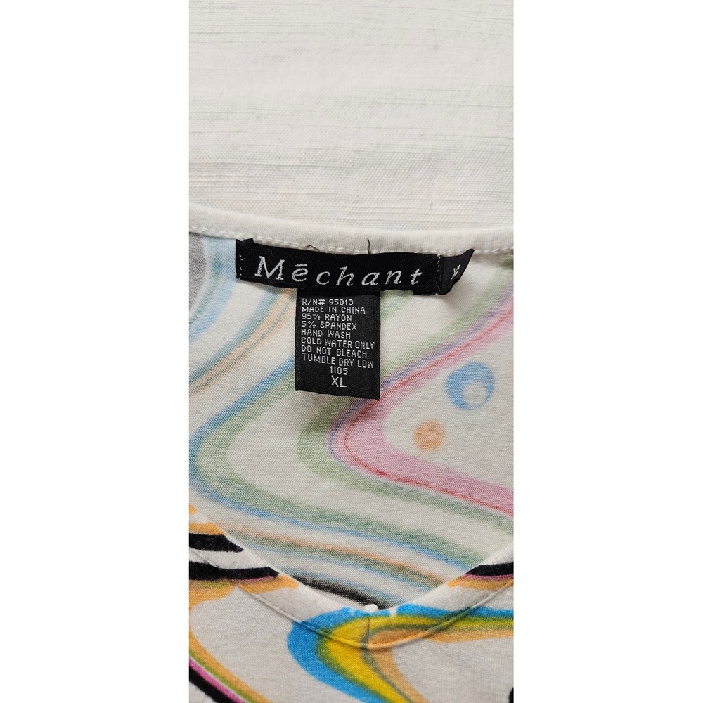 Mechant Womens XL Top Long Sleeve Psychedelic Swirl Polka Dot Multi Color Rayon - Picture 2 of 3